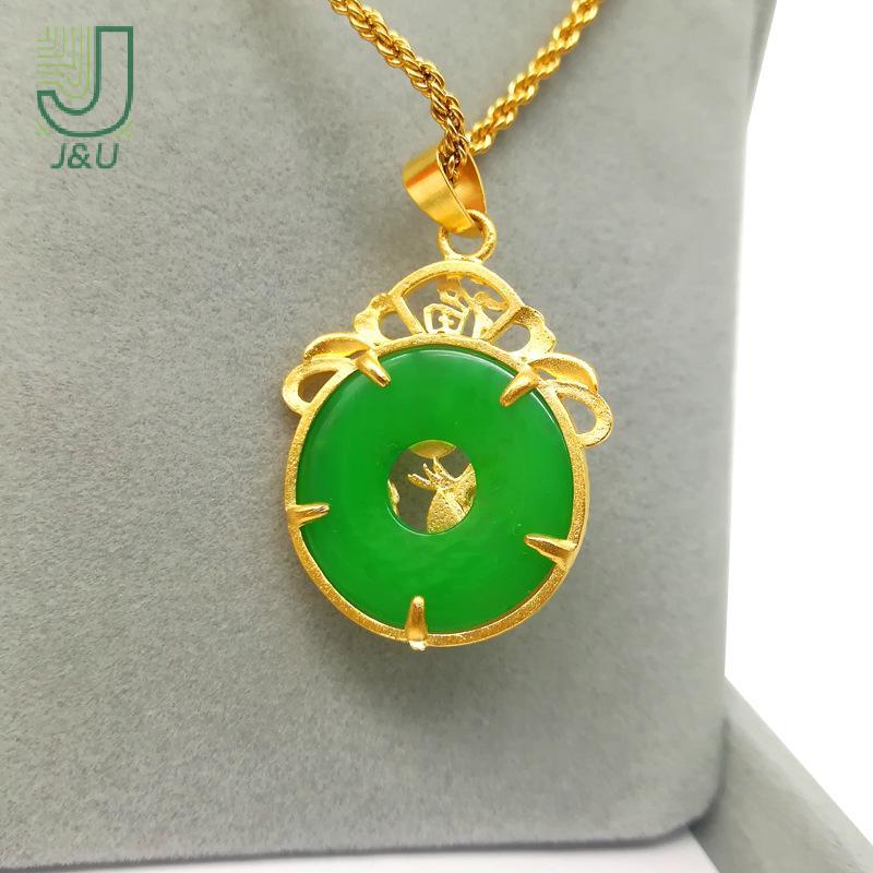 J & U Mặt Dây Chuyền Rồng Đá Xanh và Vàng - Phù hợp cho Nam/Nữ, May Mắn và Thời Trang
