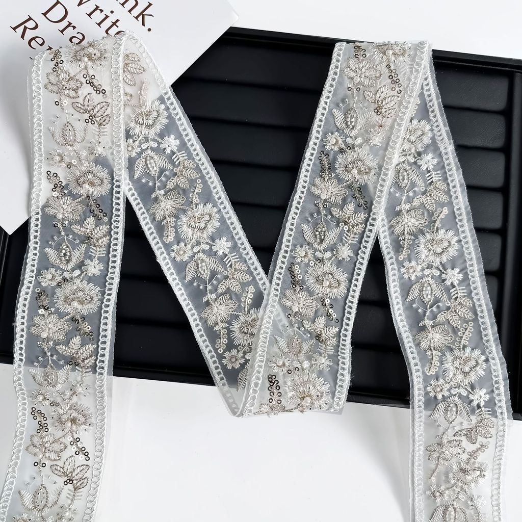 Lưới Thêu Dây Thêu Thêu Sequin Ren Mã Vạch Retro Hanfu Quần Áo Váy Vòng Đeo Trang Trí Phong Cách Dân Tộc CRSY