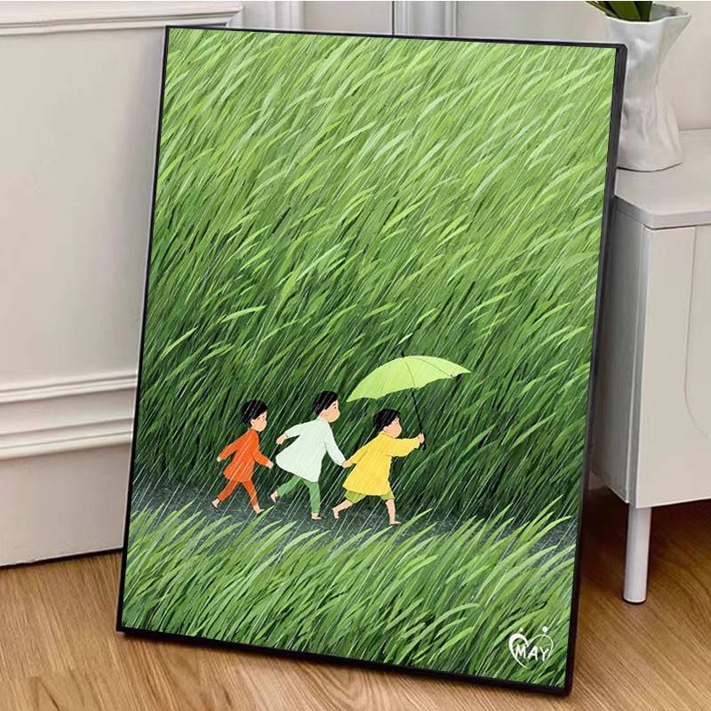 Tranh Canvas trang trí nhà cửa quyến rũ như trẻ con vào những ngày mưa, phong cảnh tươi mát, đẹp, vùng nông thôn xanh, thích hợp cho phòng ngủ và phòng khách