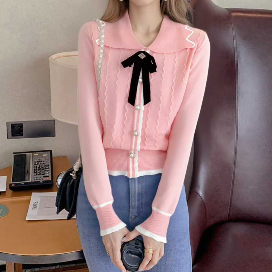 Mùa Thu Đông Phiên Bản Hàn Quốc Ngọt Ngào Giảm Tuổi Cổ Búp Bê Viền Sóng Thiết Kế Ngực Phù Hợp Với K