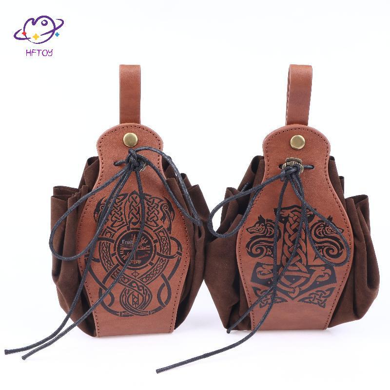 HFTOY Retro Da Xúc xắc Túi Khay Dây Rút Tiền Xu Ví Eo Túi Bảo Quản Cho Đồng Xu Dices Phụ Kiện Nhỏ ~