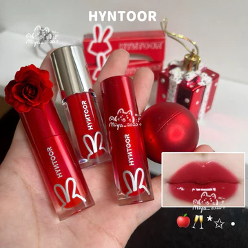 HYNTOOR Son Bóng Dòng Hoa Lớn Son Bóng Tráng Gương Son Bóng Bùn Môi Màu Đỏ Lì