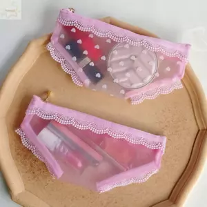 Túi đựng mỹ phẩm AWNGD, Túi đựng đồ trang điểm trong suốt, Túi đựng đồ vệ sinh hình trái tim ren lưới Y2K dành cho du lịch