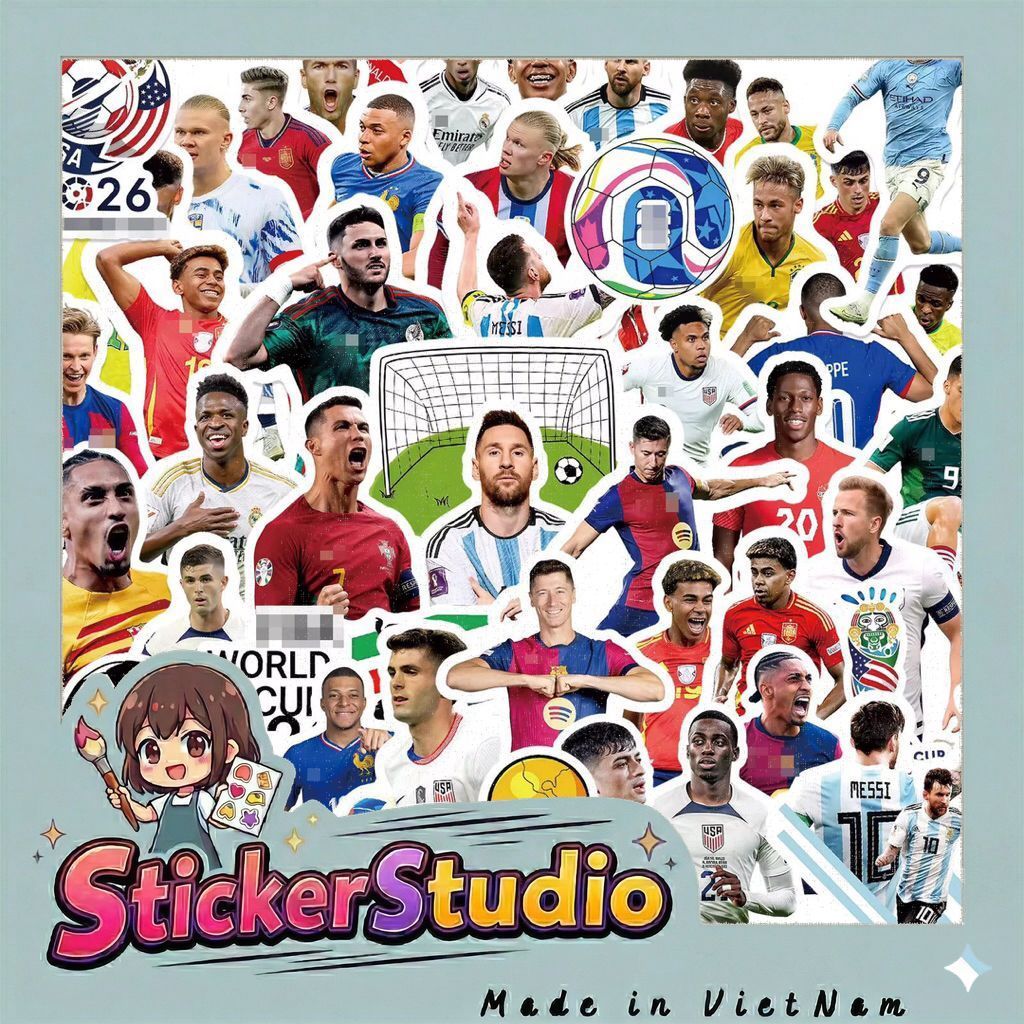 100 sticker cầu thủ bóng đá phù hợp trang trí chuẩn bị world cup 2026 chống nước tốt