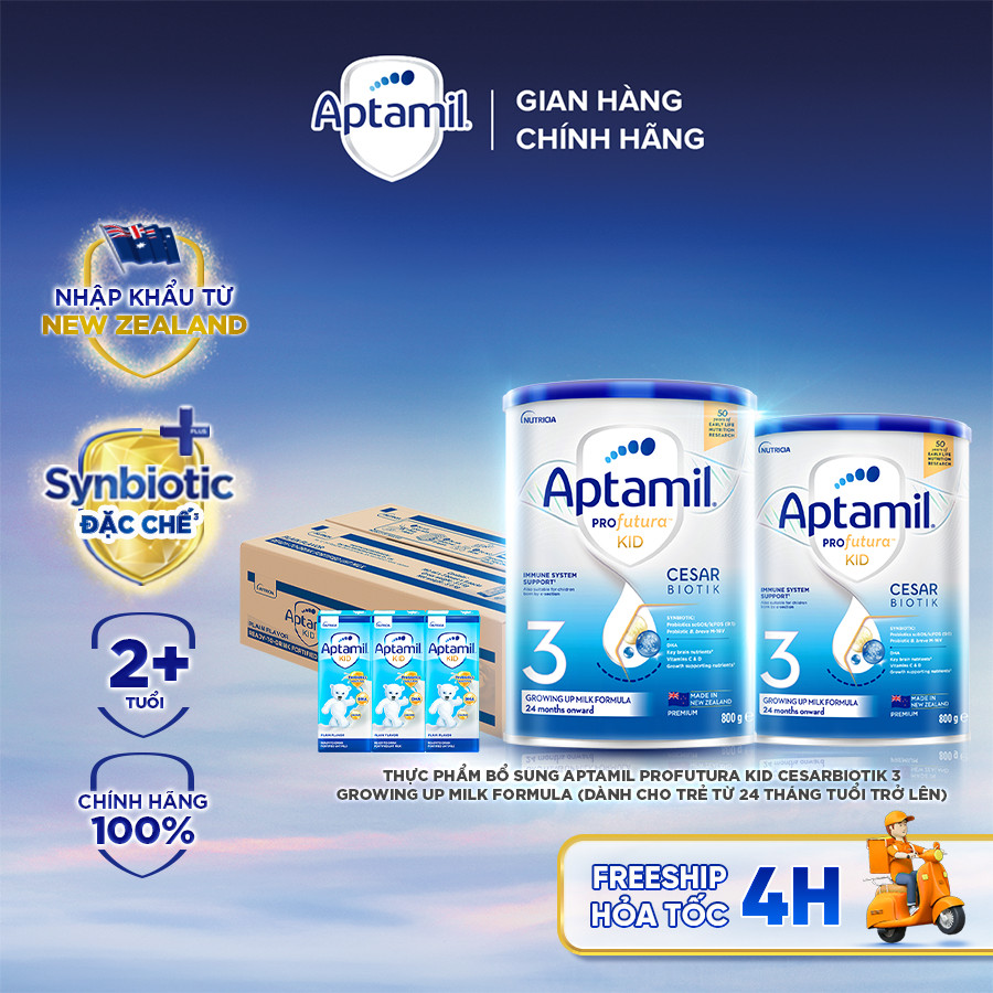 [MUA LÀ CÓ QUÀ] Combo 2 Sữa bột Aptamil Profutura Kid Cesarbiotik New Zealand số 3 (800g) + 1T Aptamil KID 110ml