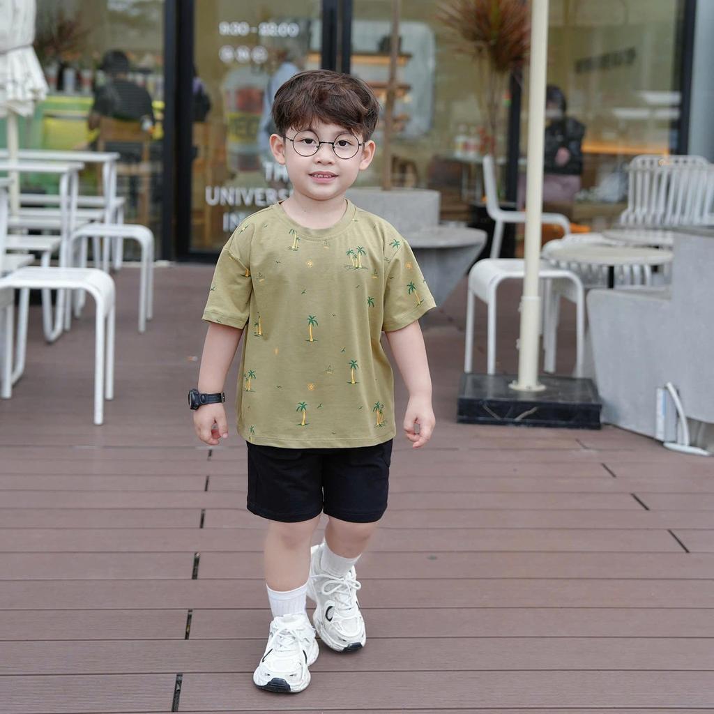 Bộ quần áo cọc tay SUNSHINE MÙA HÈ CHO BÉ TRAI, áo chất COTTON, quần DA CÁ mềm thoải mái cho bé