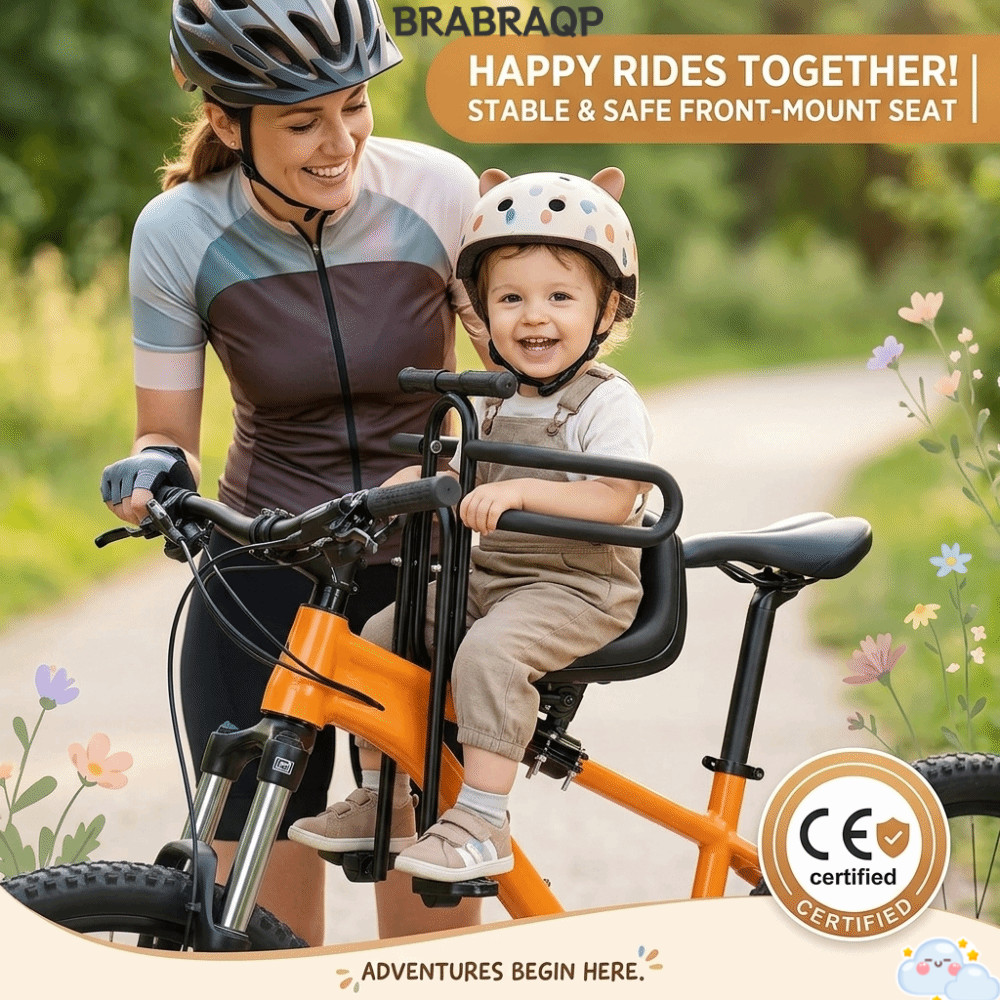 Ghế ngồi xe đạp trẻ em BRBRAA, Tay vịn phía trước Ghế trẻ em phía trước cho MTB, Bàn đạp đa năng Lắp đặt dễ dàng Đệm ‌Ghế an toàn trẻ em Đi xe đạp