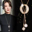 Phiên Bản Hàn Quốc Hình Bầu Dục Ngọc Trai Zircon Áo Len Nữ Thời Trang Đơn Giản Vòng Cổ Dài Tất Cả Các Trận Đấu Phụ Kiện