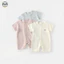 Bộ áo liền quần cotton nguyên chất ngắn tay màu trơn cho bé / Bộ đồ cotton nguyên chất mỏng mùa hè / Quần áo gia đình thoáng khí cho bé