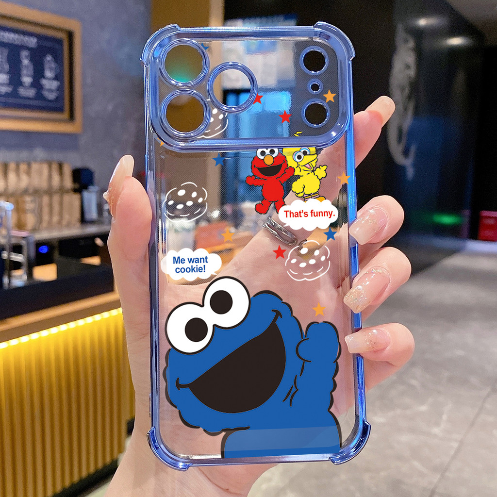 Tương thích với iPhone 17 16 15 Pro Max 14 Plus 13 12 11 XR XS Cookie Monster Elmo Vỏ mạ trong suốt Vỏ chống rơi