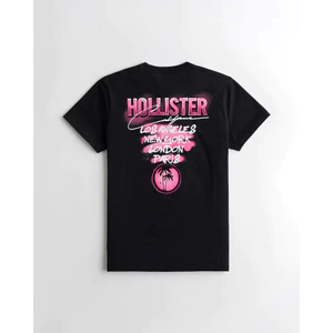 Hollister Nam Phong Cách Đường Phố Mỹ Top Cơ Bản Họa Tiết Graffiti Áo Thun Cổ Tròn Tay Ngắn