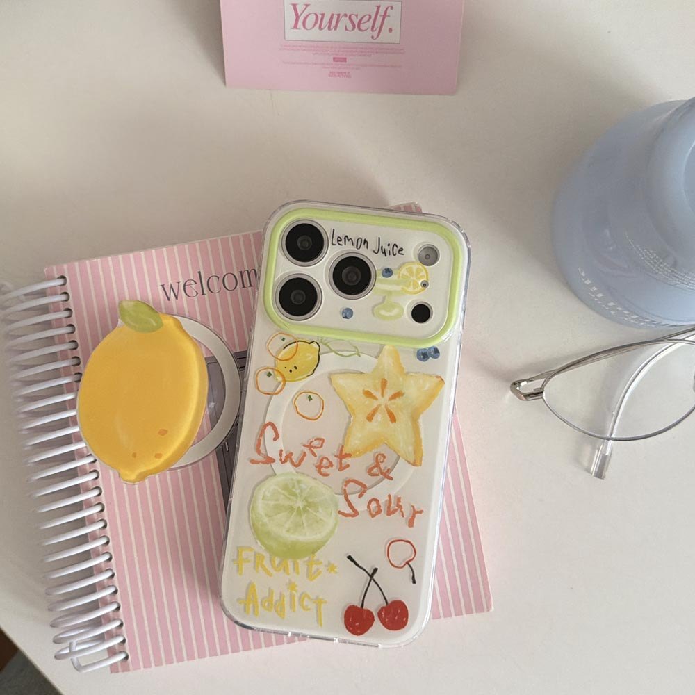 Vỏ cứng Tương thích với iPhone 13 14 14Pro 14ProMax 15 15Pro 15ProMax 16 16Pro 16ProMax 17 17Pro 17ProMax Graffiti Fruit Starfruit Pattern Magnet Case