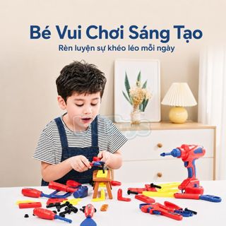 Bộ Đồ Chơi Kỹ Sư KidToys 37 Chi Tiết - Kèm Khoan Điện, Mũ Và Kính Cho Bé Lắp Ráp