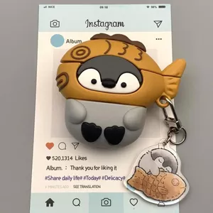 Hộp đựng tai nghe chim cánh cụt Taiyaki có sẵn Thích hợp cho vỏ tai nghe AirPodspro3 Phim hoạt hình Mặt dây chuyền cùng phong cách Dễ thương Thích hợp cho AirPods4 Bao gồm tất cả chống sốc Chống @