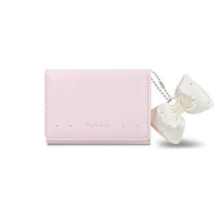 Satin Nơ Charm Ví Nữ Da PU Đa Năng Nhiều Thẻ Hộp Đựng Tiền Mặt Dung Tích Lớn