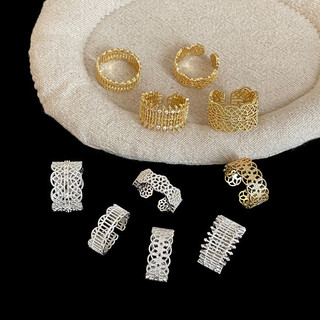 Nhẫn Kim Cương Ren Vương Miện Rỗng Kim Loại Có Thể Điều Chỉnh Nhẫn Nữ Vintage Phong Cách Tòa Án Phong Cách Thiết Kế Nhẫn