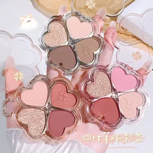 Trà sữa cỏ ba lá bốn lá Đất Phấn mắt bốn màu Matte Pearlescent Highlighter Brightening Mini Di động Giá rẻ Phấn mắt học sinh P