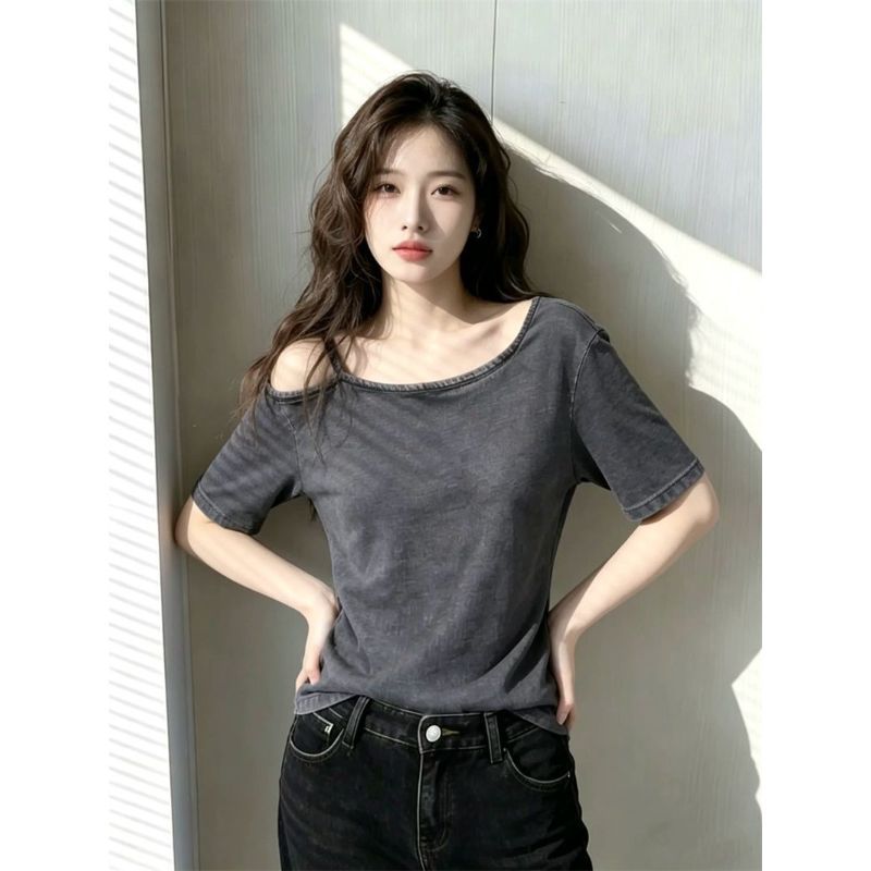 [Giảm giá 50%] Thiết kế Cảm giác thích ứng Nhìn mỏng hơn Tính khí phù hợp hàng đầu Mùa hè Phong cách mới Phong cách thuần khiết Pháp Phong cách mong muốn Off-the @