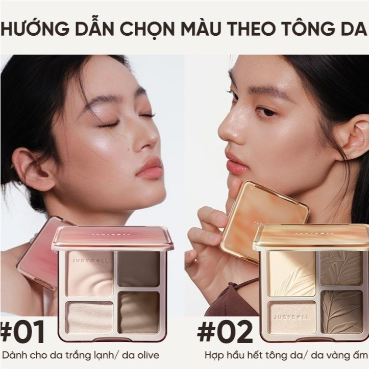 JUDYDOLL Bảng Tạo Khối 4 Ô – Makeup Gọn Gàng, Hiệu Ứng Gương Mặt Sắc Nét