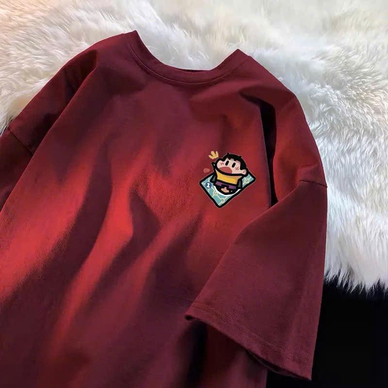 Áo phông cotton in đơn giản, thời trang unisex, thoải mái với thiết kế chú bé in ng ực -aophong