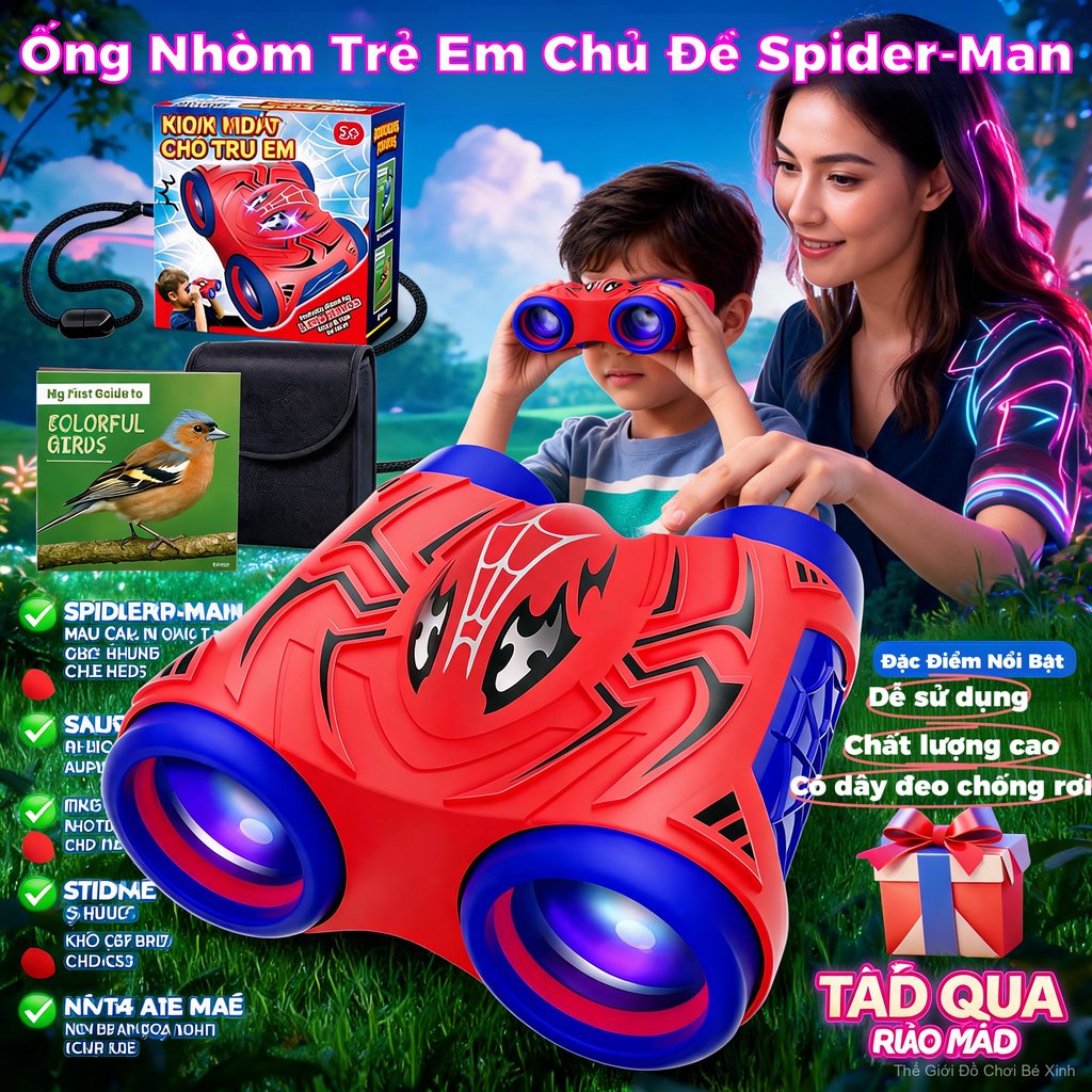 Ống Nhòm Trẻ Em Người Nhện, Quan Sát Chim Động Vật, An Toàn Không Hại Mắt,Hoạt Động Dã Ngoại Cắm Trại Gia Đình Cho Bé 3+