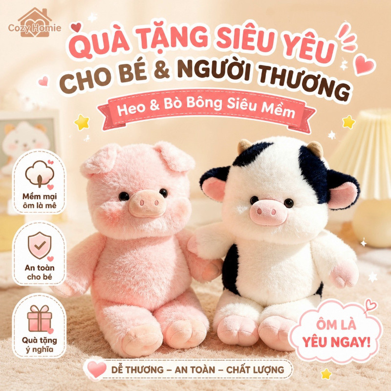 gấu bông bò sữa heo biết chạy nhồi bông êm mịn dễ thương quà sinh nhật ôm ngủ cho trẻ