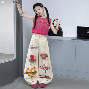Quần ống rộng thông thường cho bé gái Mùa hè Phong cách mới Trẻ em Hoạt hình Quần Graffiti