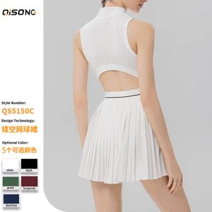 Váy thể thao Dây kéo phía trước Váy Tennis Chạy bộ Thể dục Rỗng Thoáng khí Xếp ly Váy nữ