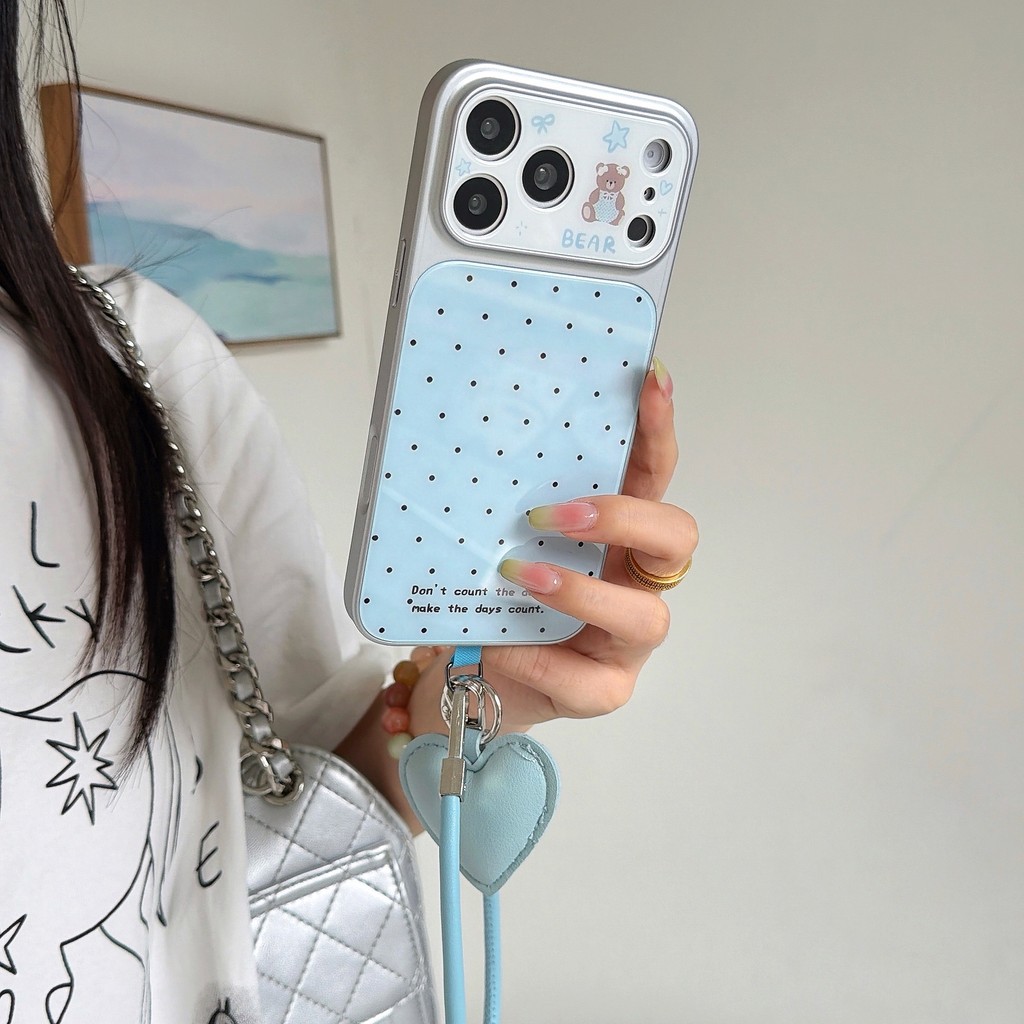 Ốp điện thoại hình gấu nhỏ có chấm bi cho IPhone 17 Pro Max 17 16 15 14 13 12 11 Vỏ bảo vệ chống sốc