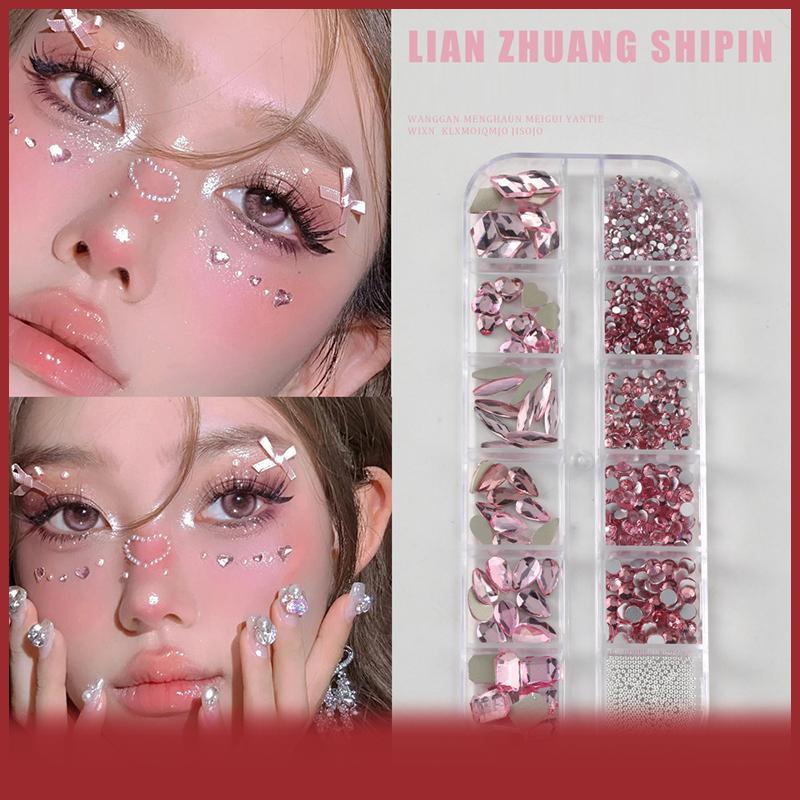 Tinh thể cá tuyết tự dính mặt & cơ thể đá quý dán Rhinestone lễ hội trang điểm hình xăm