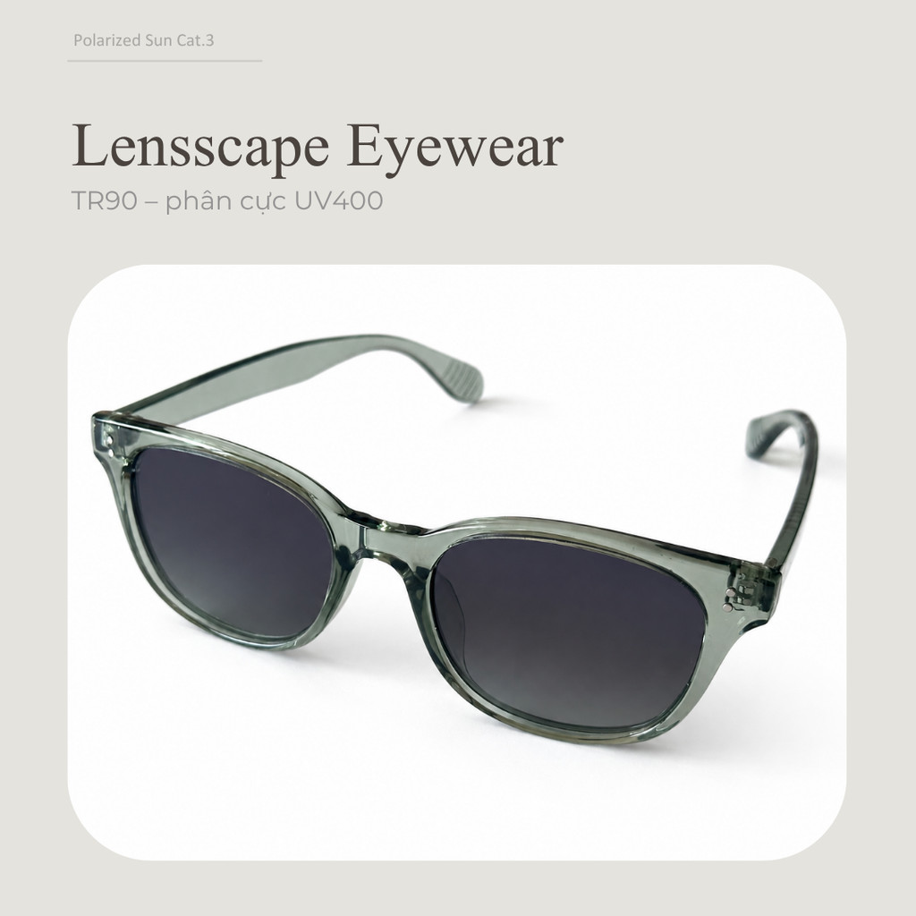 Lensscape Kính mát phân cực dáng tròn bo gọng TR90 tròng PC UV400 dùng khi đi nắng ban ngày