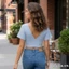 Áo thun nữ tay ngắn cổ chữ V sâu ôm vừa vặn màu trơn xếp nếp áo Crop top mùa hè