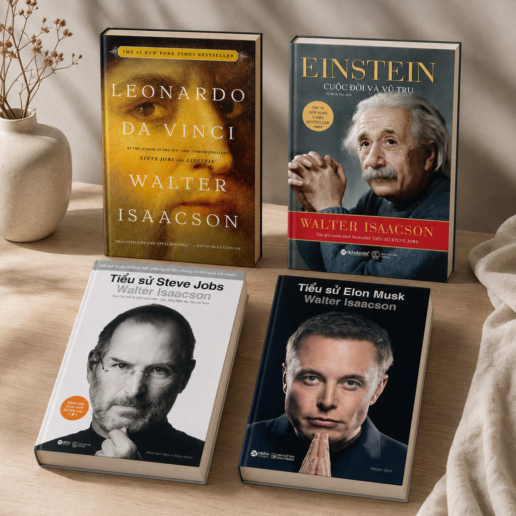 Sách - Tiểu Sử: Elon Musk, Steve Jobs, Einstein, Leonardo Da Vinci - Walter Isaacson (Alpha Books)