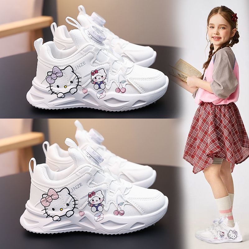 Bé Gái Mùa Thu Phong Cách Mới Da Thể Thao Giày Trắng Đế Mềm Nhẹ Hello Kitty Bé Gái Giày Thể Thao Mỏng Trắng