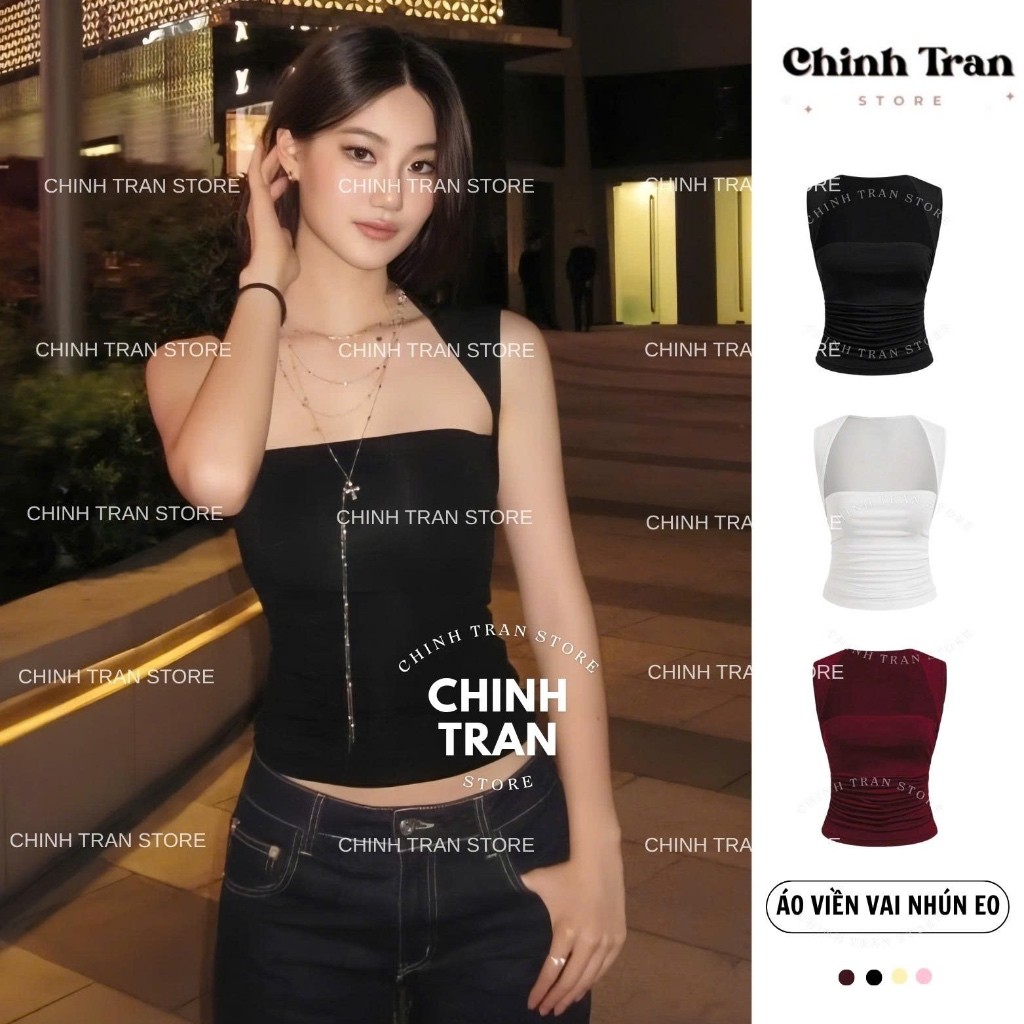 Áo Sát Nách Cúp Ngực Nhún Eo Viền Vai Nhỏ Chất Thun Cotton Co Giãn Nữ Tính Trendy - Chinh Trần Store