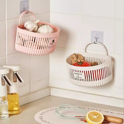 Set 2 rổ treo tường đa năng thiết kế thông minh thoát nước, chống ẩm, treo tường tiện lợi