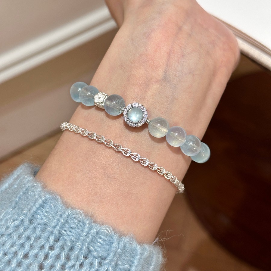 Vòng tay Aquamarine trong suốt bằng đá dành cho nữ Vòng tay đính cườm Sapphire sang trọng và làm sáng da Vòng tay pha lê và hạnh phúc