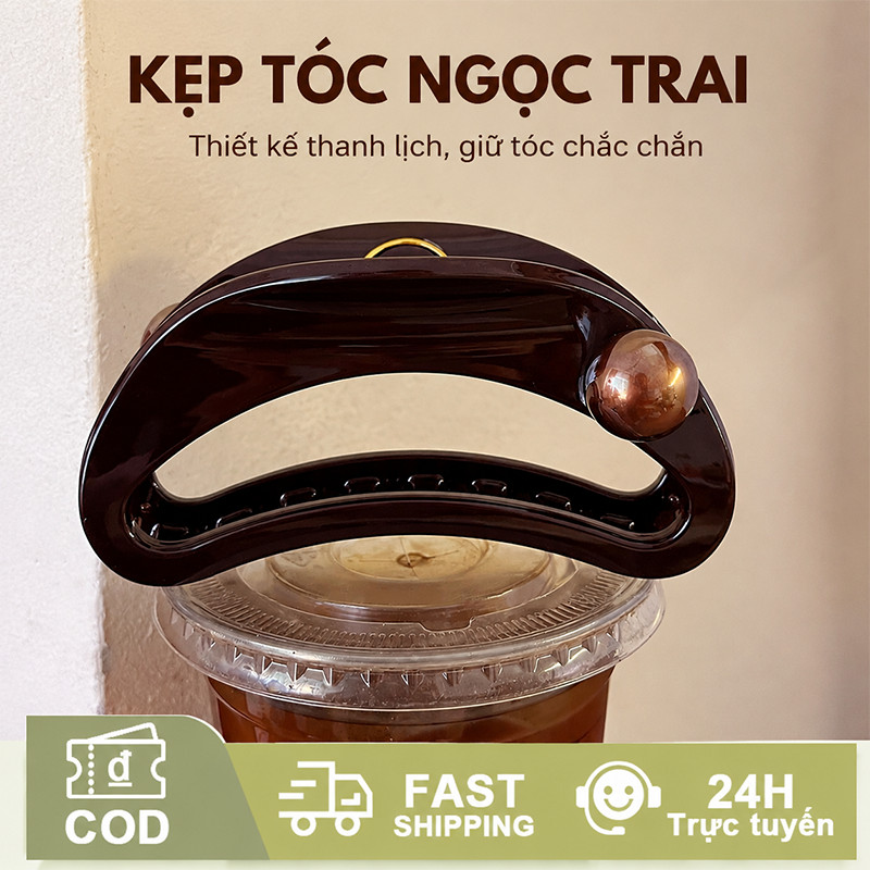 Kẹp tóc đính ngọc trai, kẹp cá mập cao cấp, giữ tóc dày chắc chắn, đơn giản và thời trang, phong cách Hàn Quốc