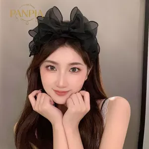 PNPIA- Thời Trang Hàn Quốc Retro Lưới Nơ Lớn Phụ Kiện Tóc Nữ Orility Xù Edge Stylist Phụ Kiện Tóc Vòng