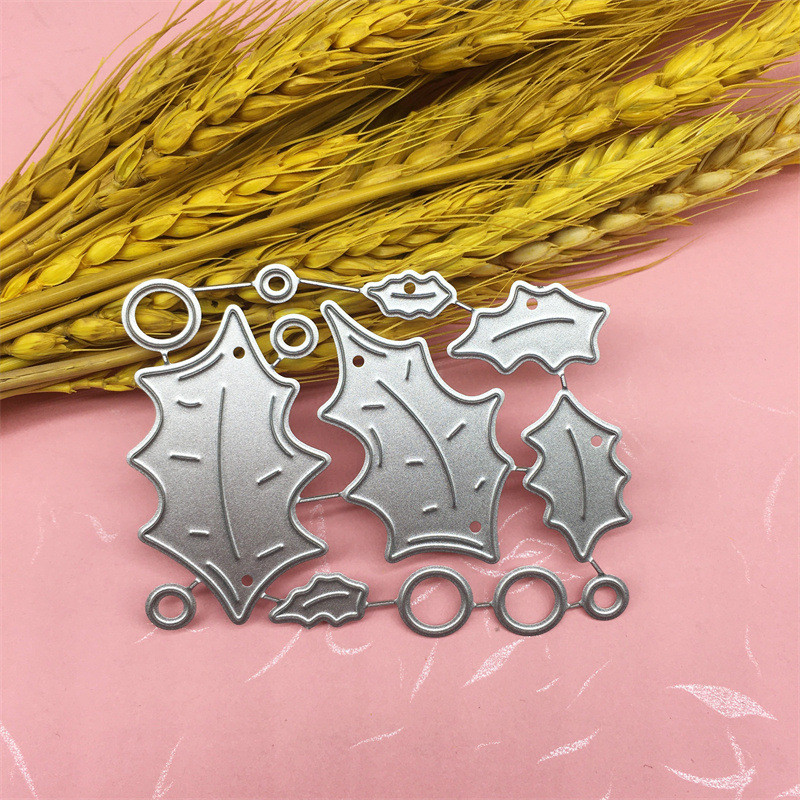 Giáng Sinh Holly Chủ Đề Kim Loại Thép Carbon Cắt Khuôn Handmade DIY Album Ảnh Thiệp Chúc Mừng Cắt Chết Giấy Thủ Công Sổ Lưu Niệm Dập Nổi Khắc Bản Mẫu