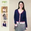 Áo cardigan nữ cổ V phối viền màu MỊN len đan bện cao cấp khuy vàng cao cấp sang trọng