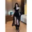 Đầm ren màu đen thuần khiết kiểu Pháp dành cho nữ Thiết kế mùa hè Trailing Váy không đều Hot Girl