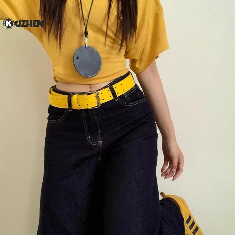 KUZHEN Thiết kế rộng rãi Sense Y2K Thắt lưng màu vàng hai lớp dành cho nữ có váy Quần jean có áo ghi lê Trang trí Thắt lưng đa năng HOT