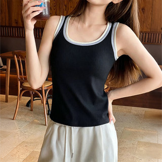 VM-Áo tank top nữ phối tương phản, kiểu dáng ôm sát, áo sơ mi cơ bản không tay Phù Hợp Chơi Thể Thao