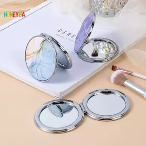 < Honeyba > Họa Tiết Sọc Vintage Tay Nữ Mini Nhỏ Gọn Gương Trang Điểm Di Động Xanh / Tím / Xanh Túi Gương Đẹp