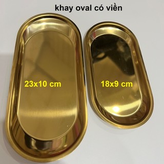 (MẪU HIẾM) Khay oval mạ màu vàng có viền dùng cho nhà hàng, spa , decor trang trí rất đẹp- Phúc Hưng