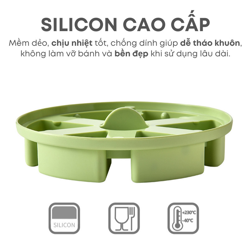 Khuôn Silicon Làm Bánh Hấp Hình Phô Mai - Khuôn Làm Thạch, Bánh Gạo, Socola, Khay Đá 6 Ngăn Có Nắp  | 381