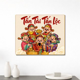 Tranh Tráng Gương Ngũ Lộ Thần Tài, Câu Chúc Hay Và May Mắn - Treo Phòng Làm Việc, Phòng Khách, Cửa Hàng, Làm Quà Tặng