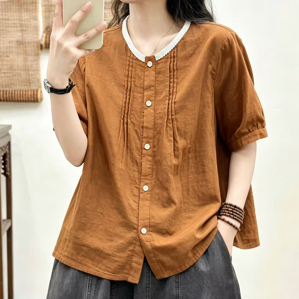 Áo Sơ Mi Nữ Cotton Thiết Kế Mới Mùa Hè Phong Cách Nước Ngoài