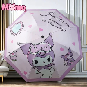Kuromi họa tiết hoạt hình ô gấp đôi bằng nhựa màu đen cho trẻ em cho cả mưa và bóng